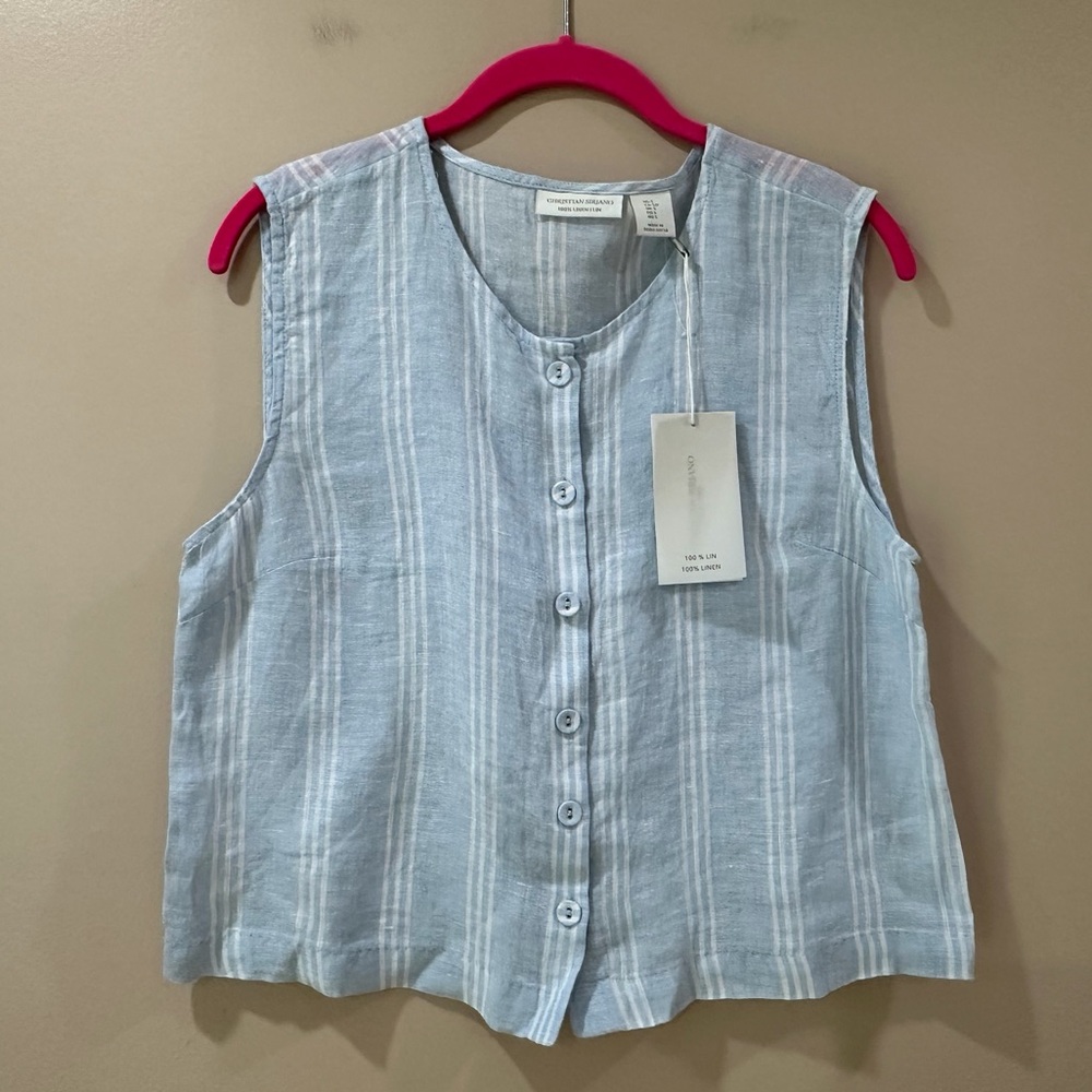 Christian Soriano Womens S Blue Striped Tank Top Sleeveless Front Button NWT